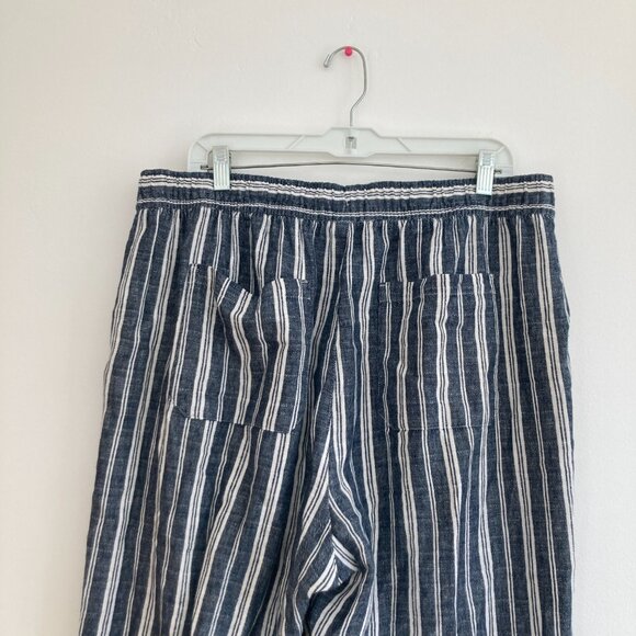 Old Navy Linen Blend Wide Leg Striped Pants Navy Blue Beach Vacation Large - Picture 5 of 8